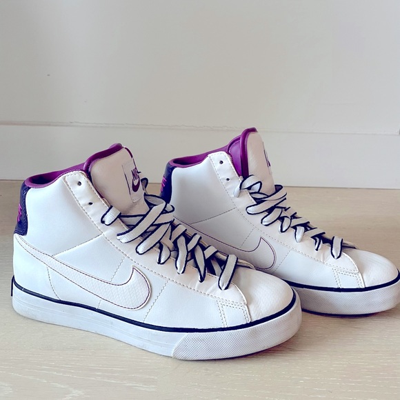 Nike Shoes - Nike White Purple High Top Leather Lace Up Sneakers Athletic Streetwear Kicks 8